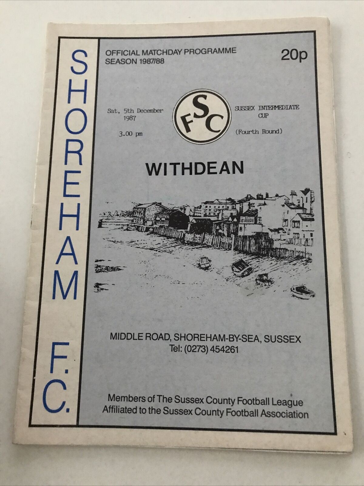 Football Programme Vintage 80s 1987 Dec SHOREHAM RESERVES V WITHDEAN STAN HUNT