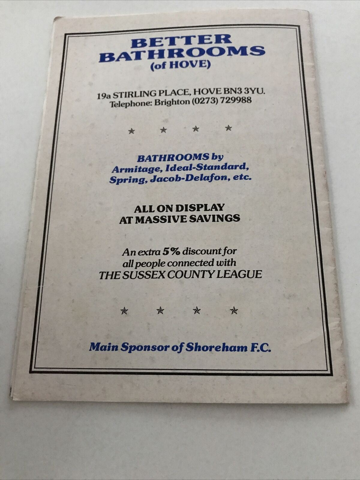 Football Programme Vintage 80s 1987 Dec SHOREHAM RESERVES V WITHDEAN STAN HUNT