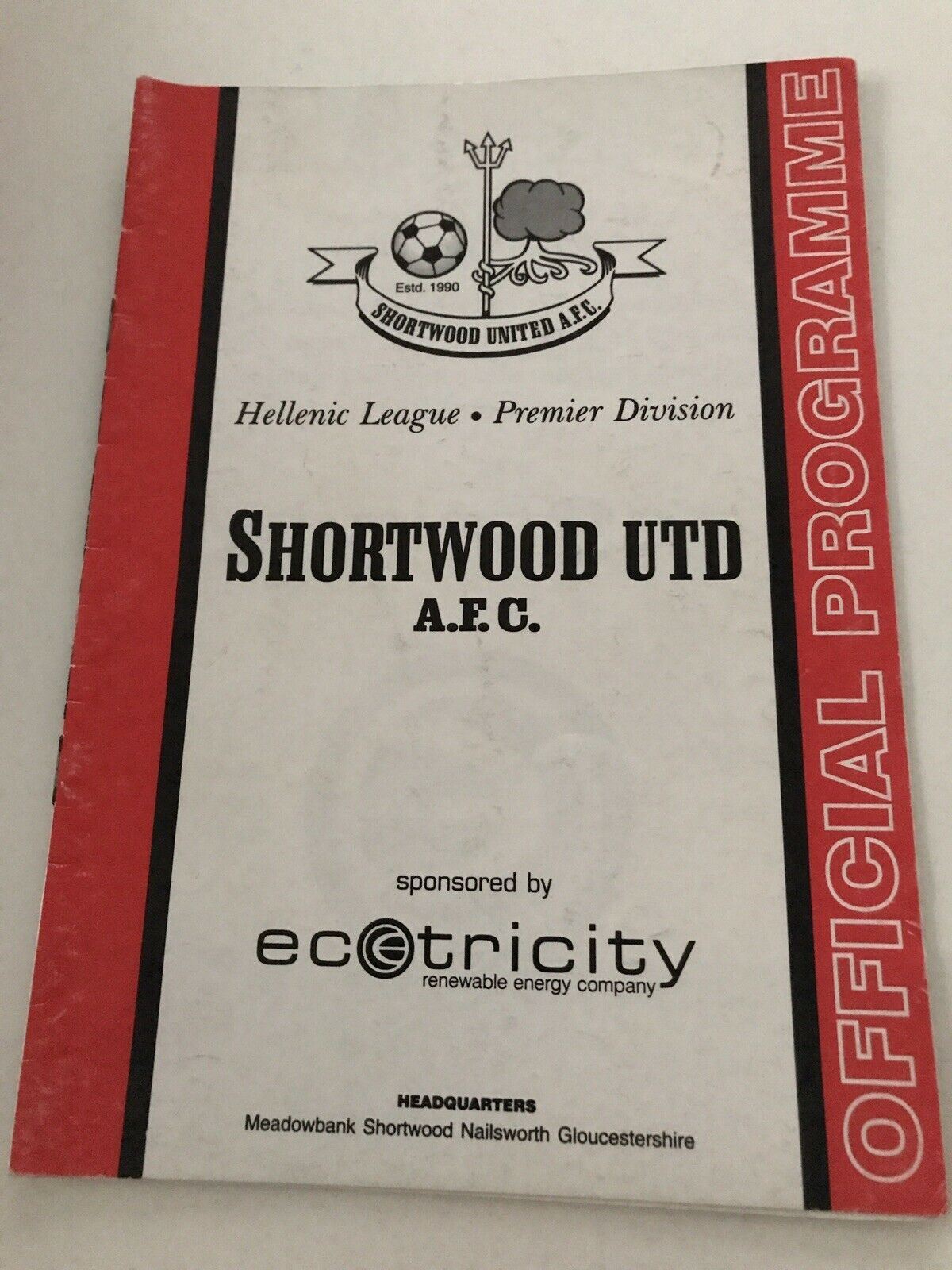 Football Programme Vintage 90s SHORTWOOD UTD V TYTHERINGTON ROCKS 1999/2000 Hellenic League First Division