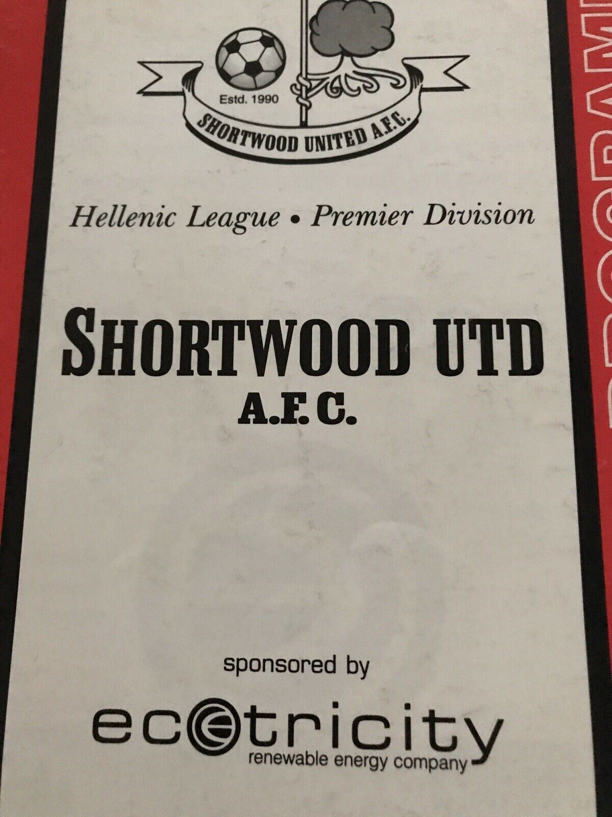 Football Programme Vintage 90s SHORTWOOD UTD V TYTHERINGTON ROCKS 1999/2000 Hellenic League First Division