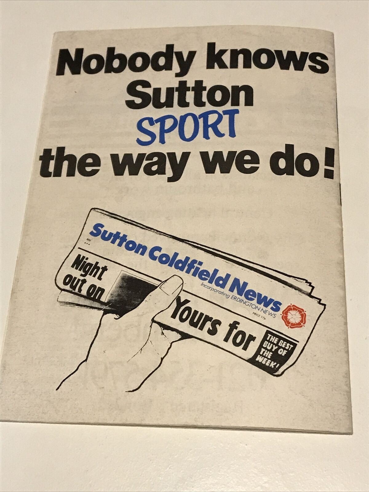 Football Programme Vintage 80s SUTTON COLDFIELD TOWN V OLDBURY UTD Feb 1985