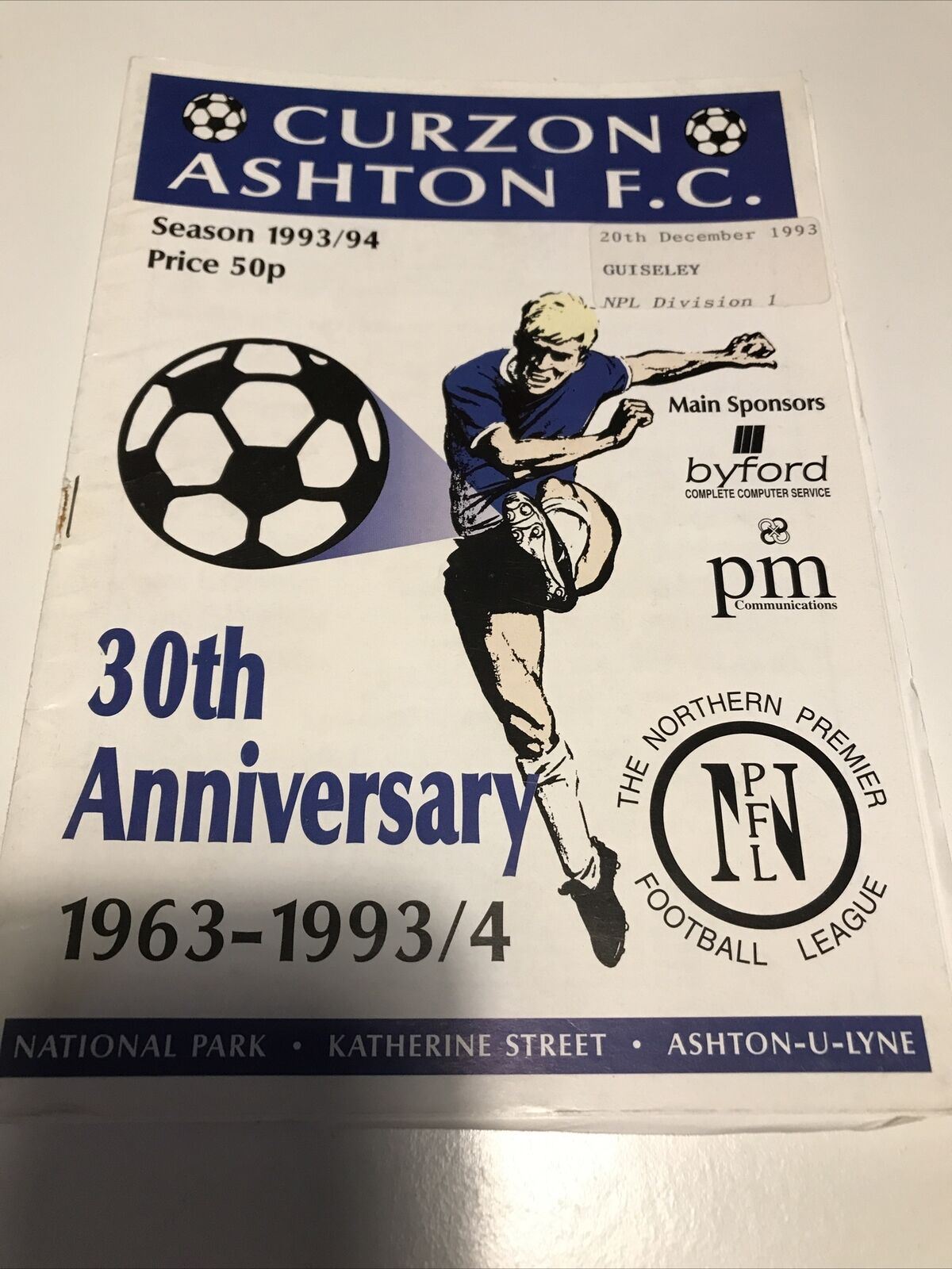 Football Programme Vintage 90s CURZON ASHTON V GUISELEY Dec 1993