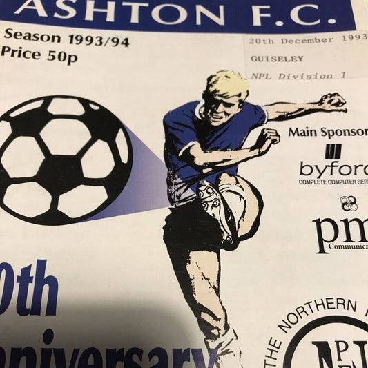 Football Programme Vintage 90s CURZON ASHTON V GUISELEY Dec 1993