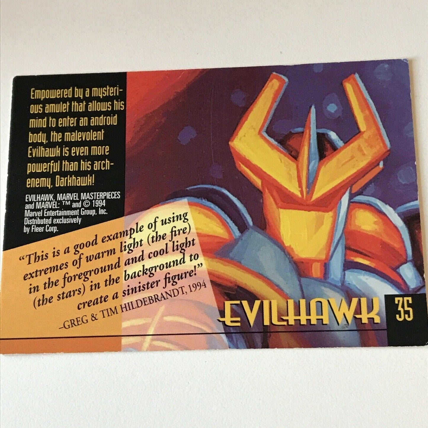 Marvel Masterpieces 1994 EVILHAWK Base Card #35 Hildebrandt Trading Card