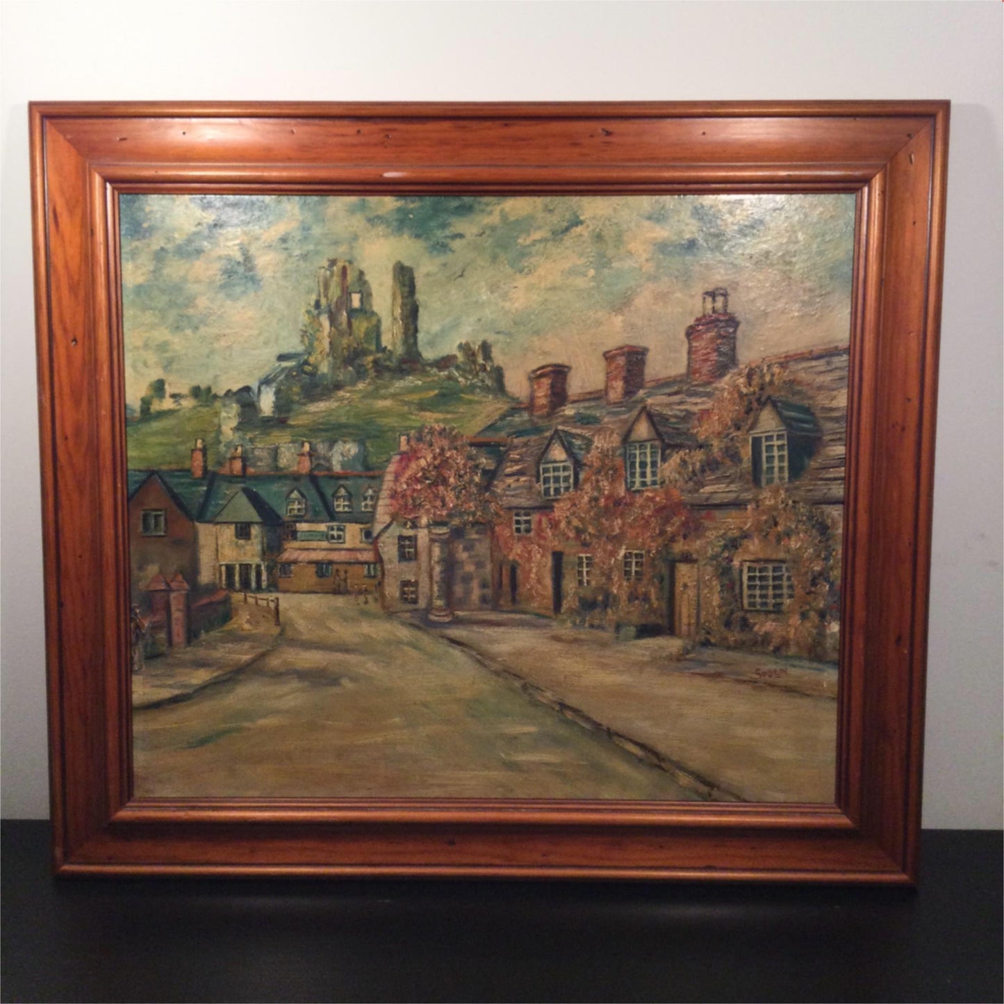 Original Goslin Oil Painting view of Corfe Castle from East St. Greyhound Inn