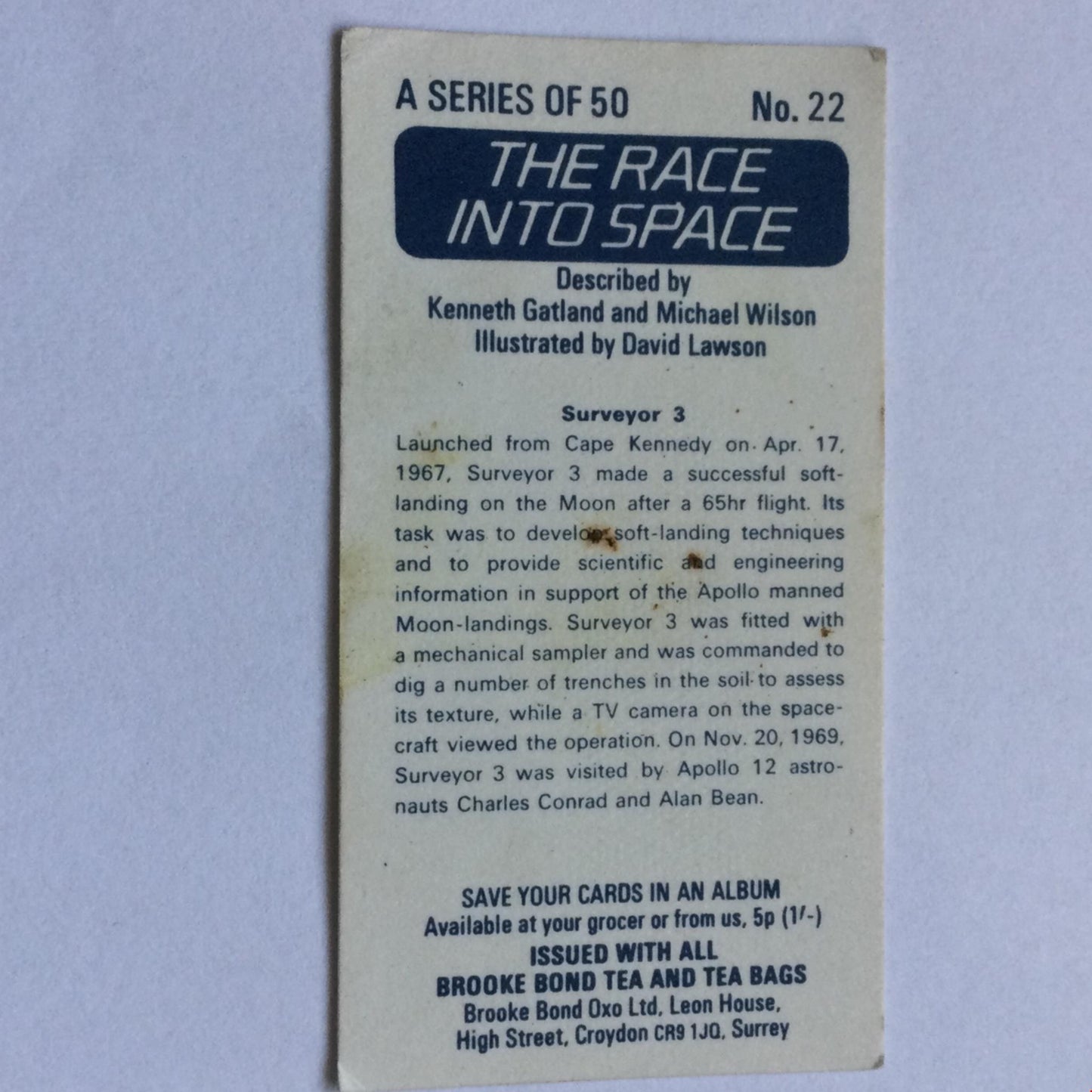 THE RACE INTO SPACE Brooke Bond Tea Cards - sold individually- take your pick