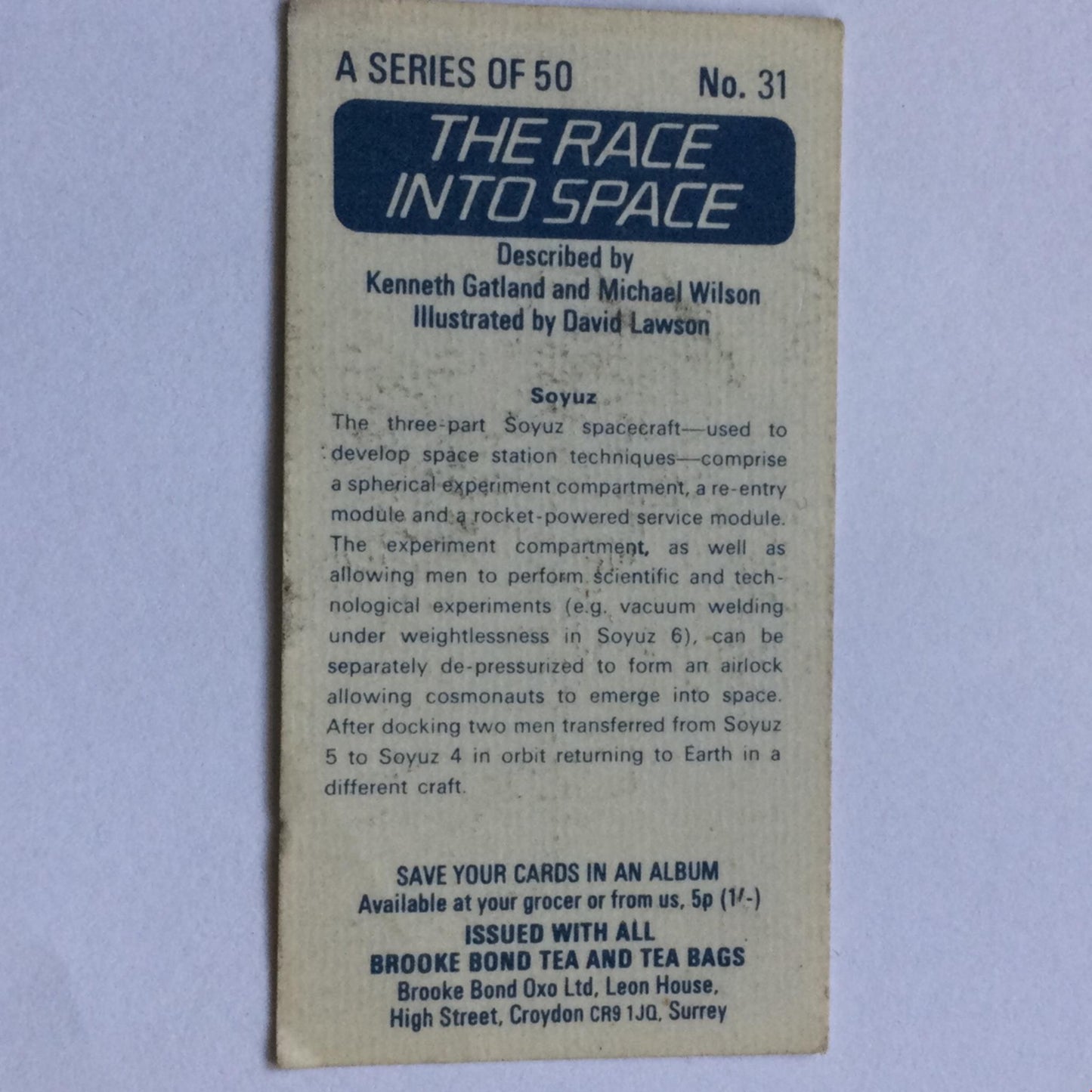 THE RACE INTO SPACE Brooke Bond Tea Cards - sold individually- take your pick