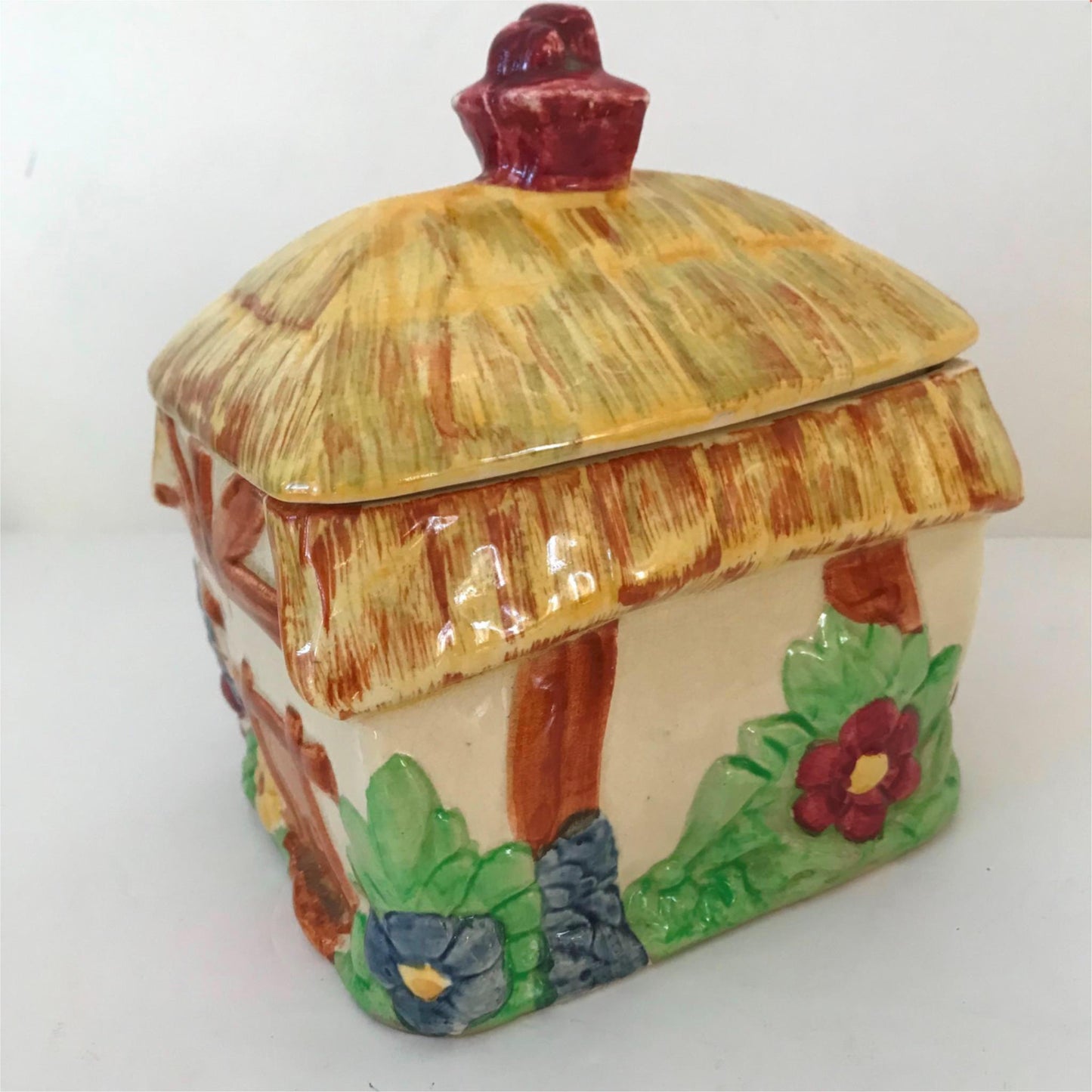 Vintage Cottage Ware Wadeheath Lidded Pot Cheese / Butter Dish. Pretty floral thatched cottage shape.