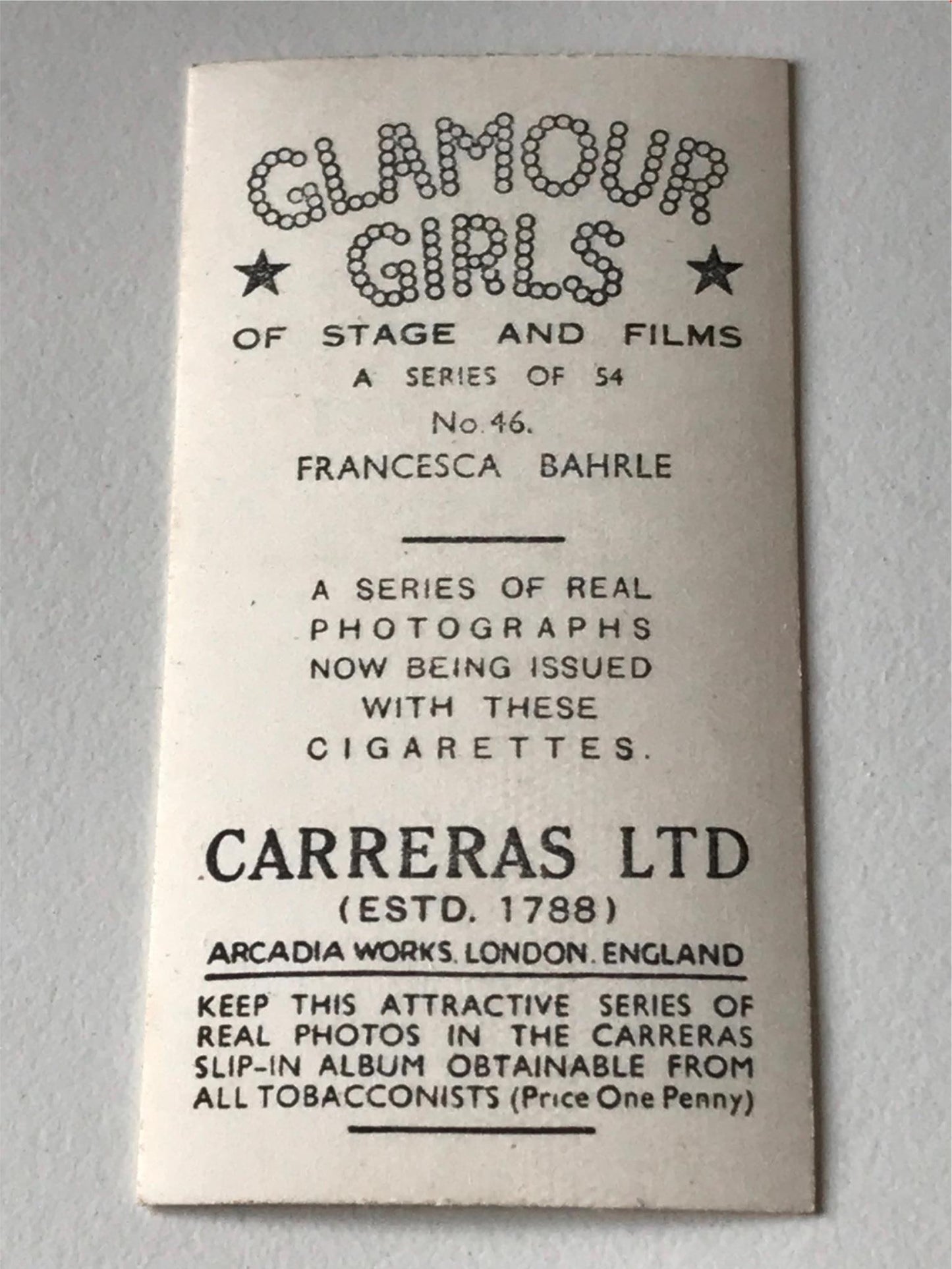 Carreras Cigarette Cards GLAMOUR GIRLS 1939 30s - sold individually