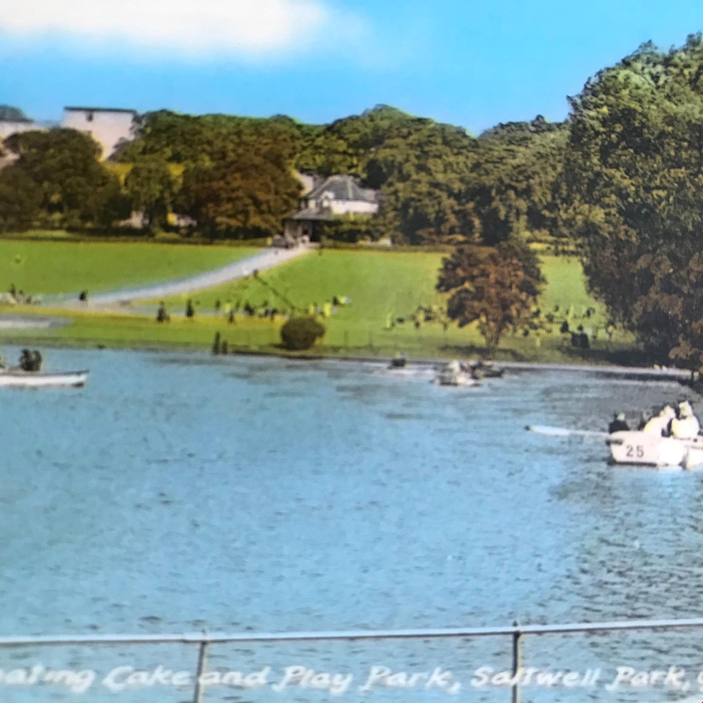 Vintage 1970s postcard Boating Lake Gateshead on Tyne. Highrise estate