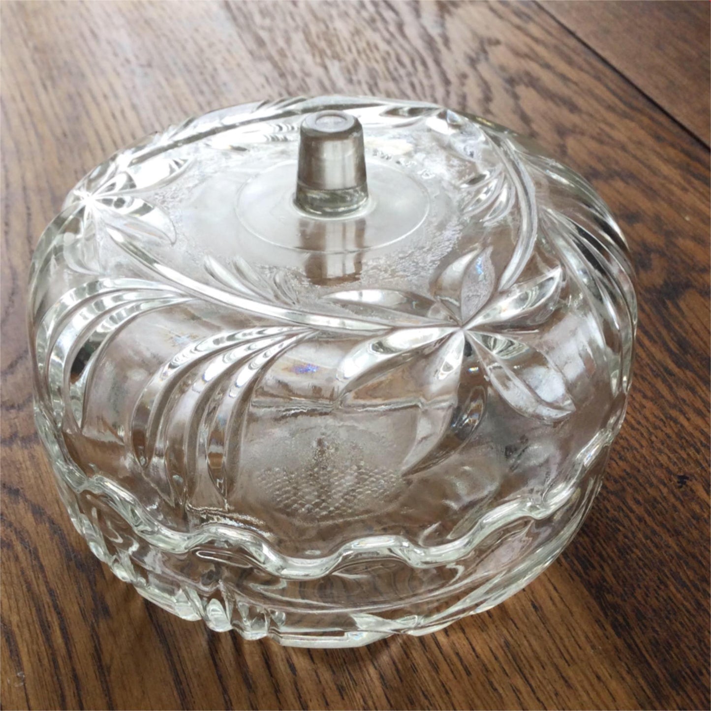 Vintage pressed glass apple shape trinket dish with lid pretty. Made in Italy.