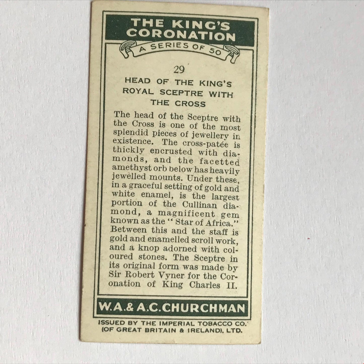 THE KING'S CORONATION 1937 Churchman Cigarette Cards - sold individually