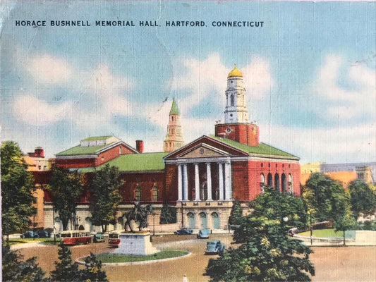 Vintage postcard 1940s 1947 HORACE BUSHNELL MEMORIAL HALL HARTFORD CONNECTICUT