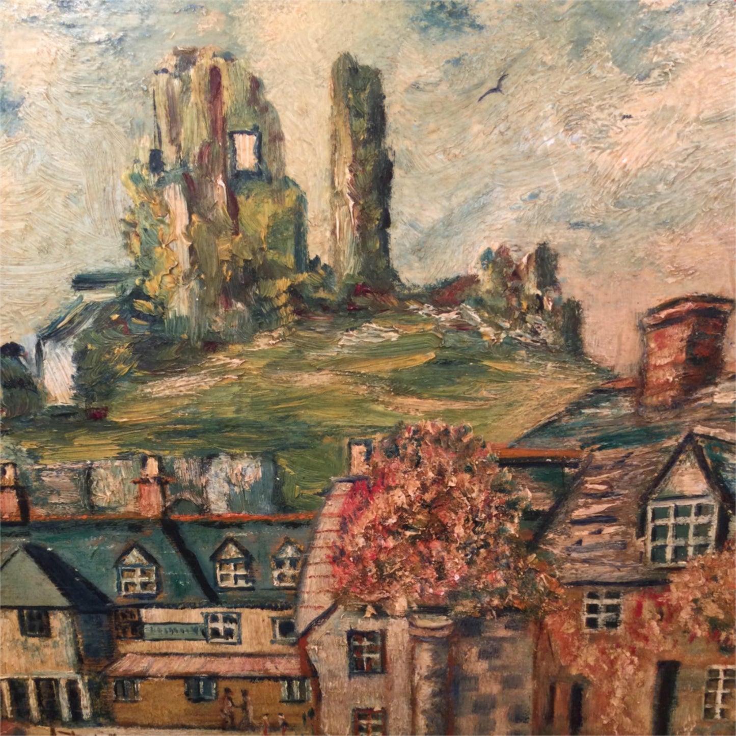 Original Goslin Oil Painting view of Corfe Castle from East St. Greyhound Inn