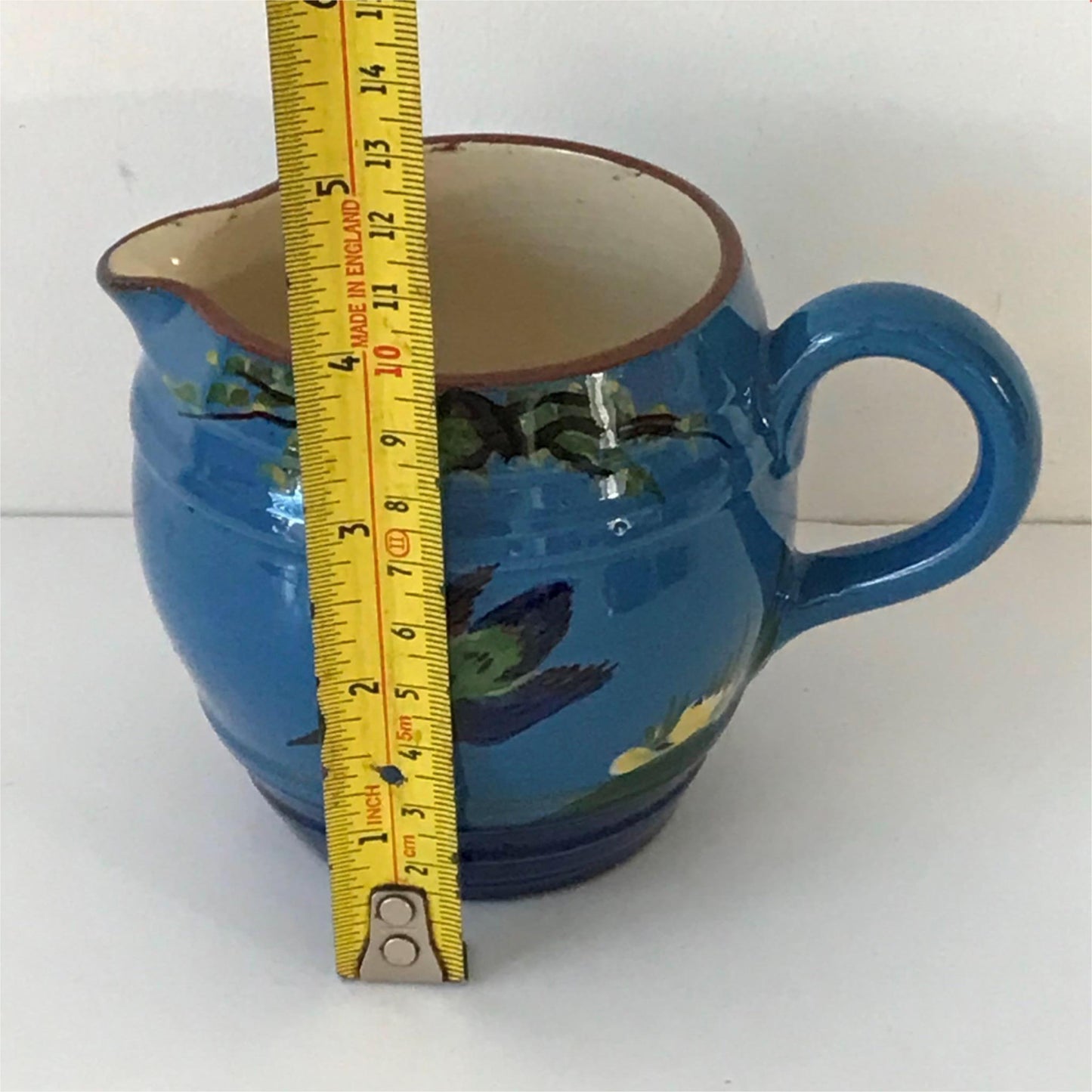 Vintage Creamer Milk Jug Kingfisher design blue stamped Longpark Torquay