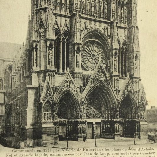 Vintage ANTIQUE postcard France 1913 REIMS CATHEDRAL posted to England