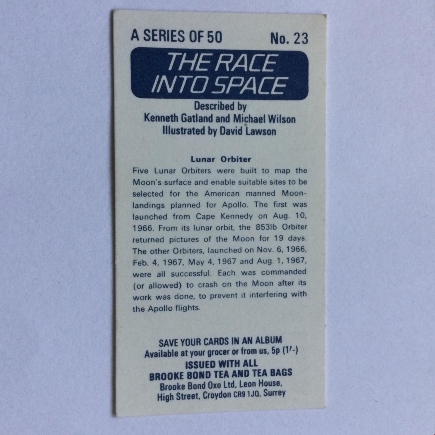 THE RACE INTO SPACE Brooke Bond Tea Cards - sold individually- take your pick