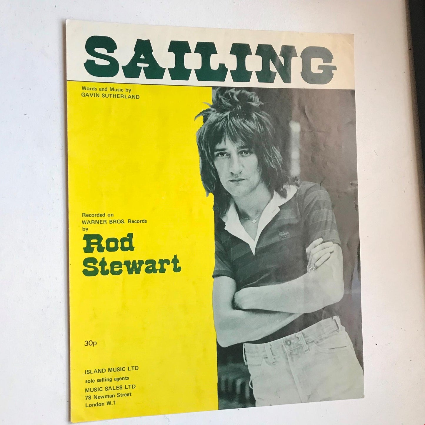 Vintage Sheet Music SAILING ROD STEWART 1972 GREAT COVER - WOULD BE FAB FRAMED