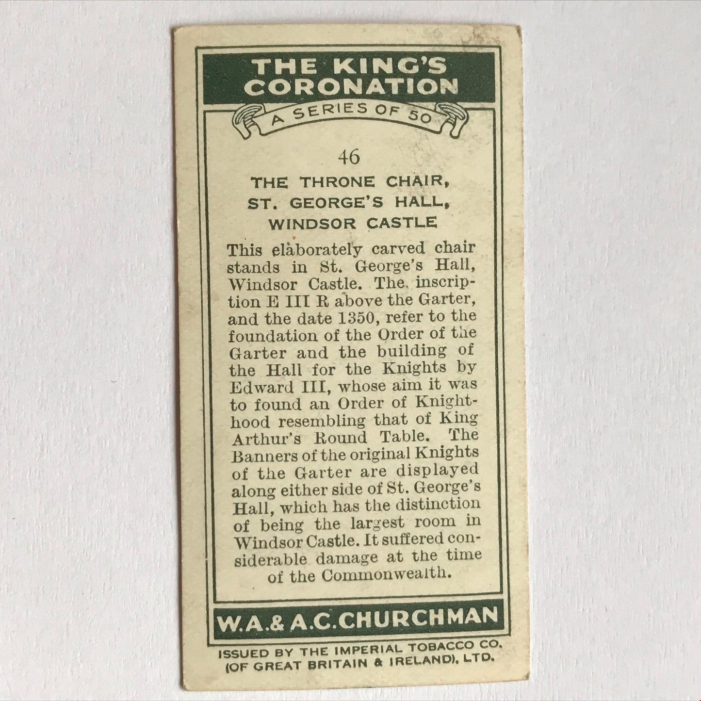 THE KING'S CORONATION 1937 Churchman Cigarette Cards - sold individually