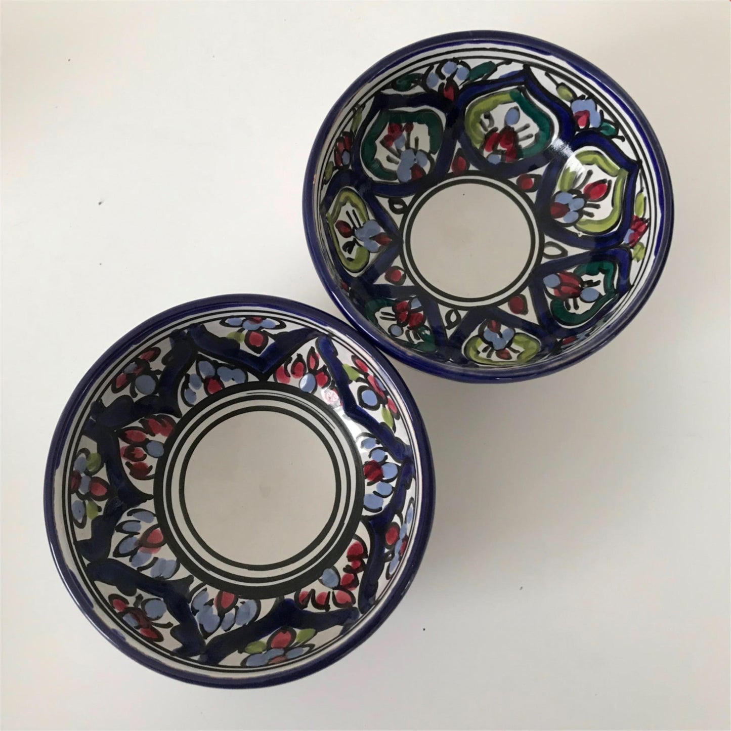 Hand Painted Mediterranean bowls x 2 decorative for olives, nibbles etc blue green