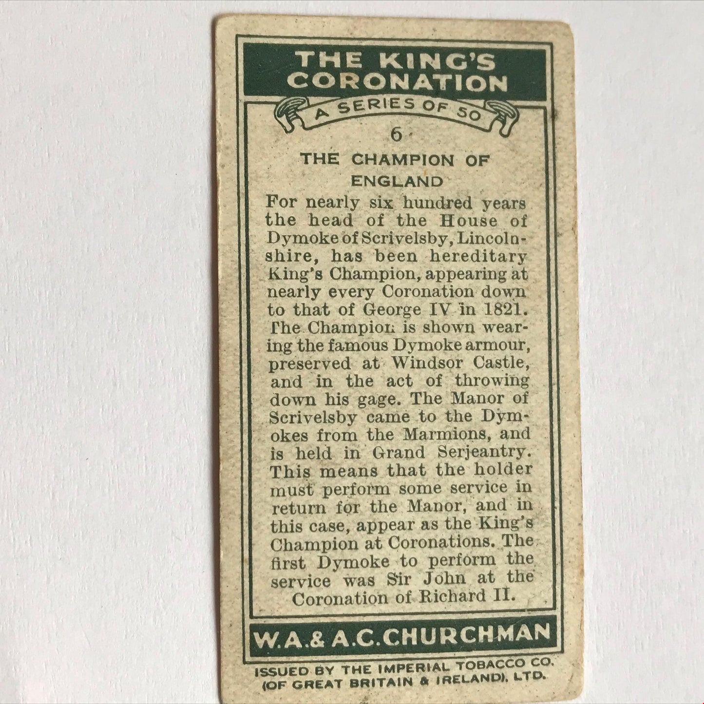 THE KING'S CORONATION 1937 Churchman Cigarette Cards - sold individually