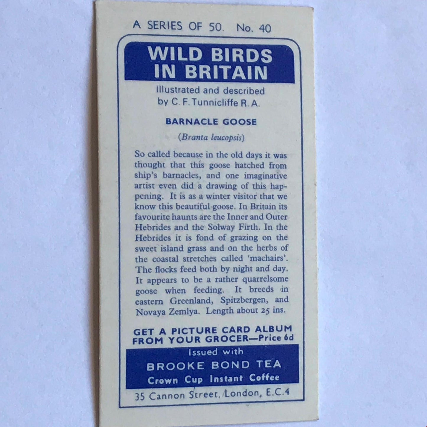 WILD BIRDS IN BRITAIN - Brooke Bond Tea Cards - sold individually take your pick