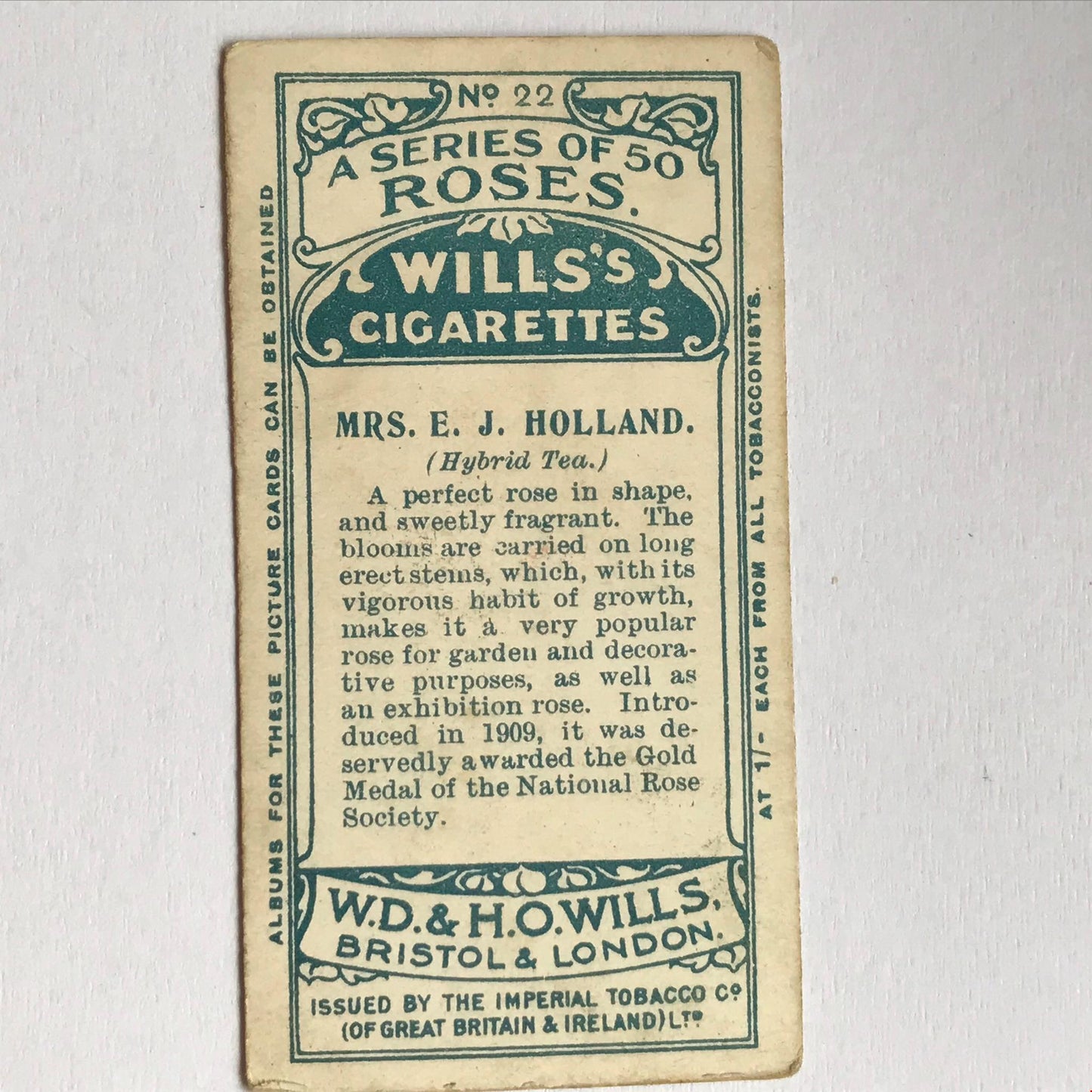 ROSES Wills Cigarette Cards 1912 Antique Rose Pictures - sold individually