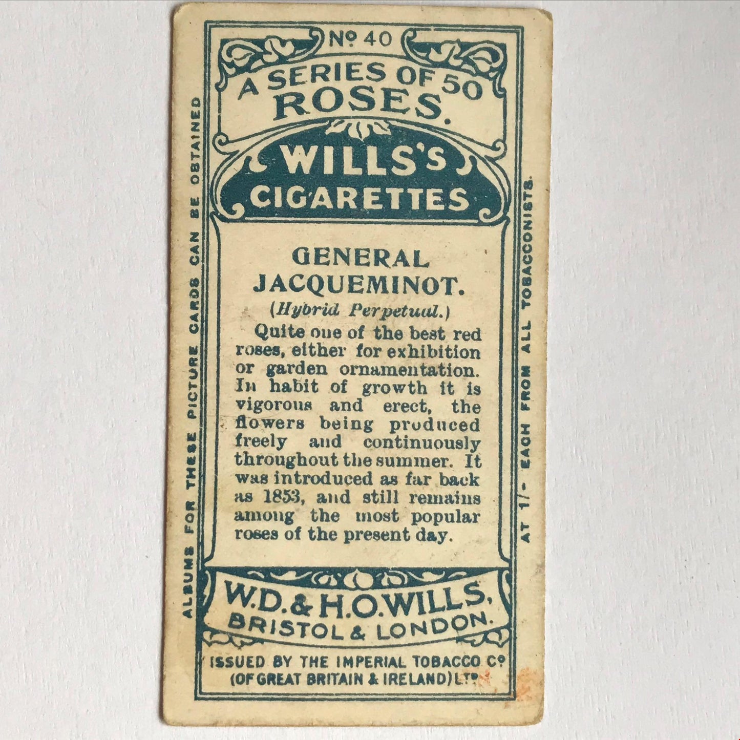 ROSES Wills Cigarette Cards 1912 Antique Rose Pictures - sold individually