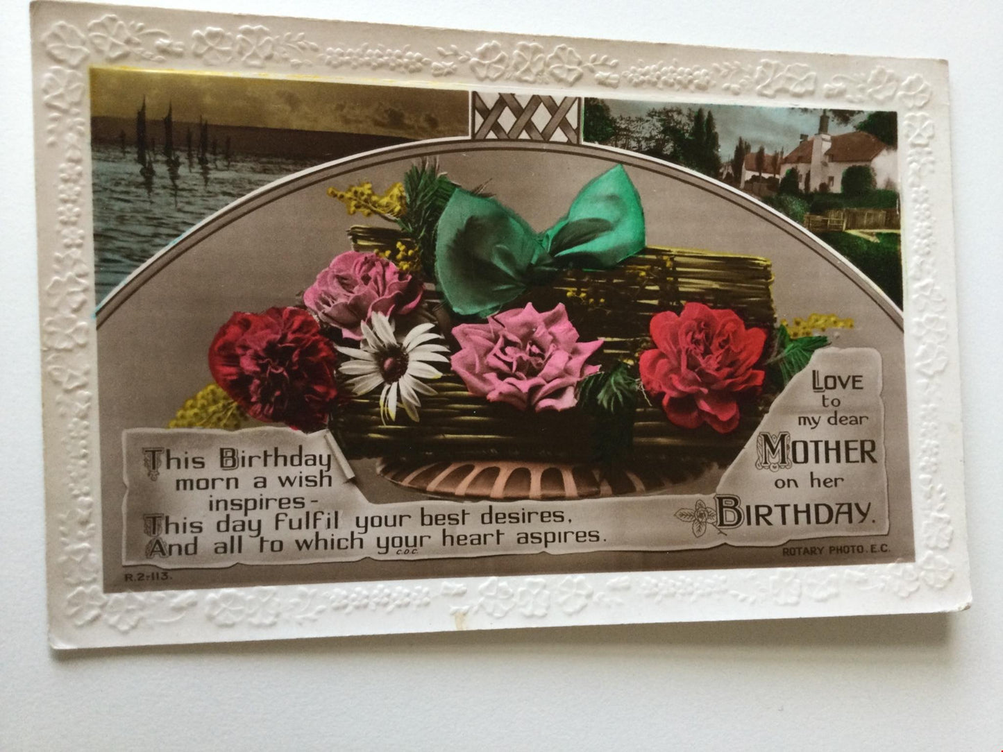 Vintage MOTHER BIRTHDAY Greetings Postcard colourful flowers hand tinted sepia