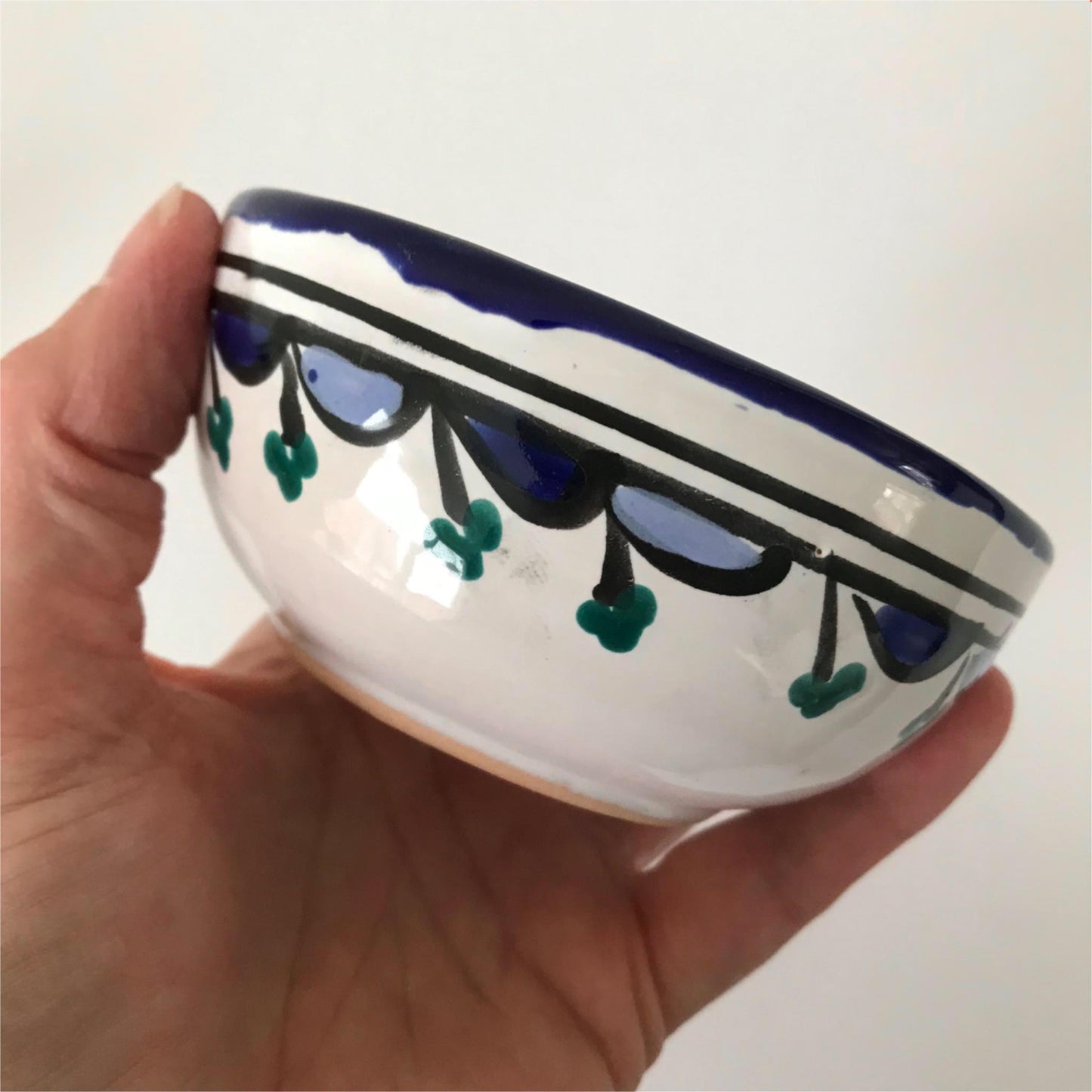 Hand Painted Mediterranean bowls x 2 decorative for olives, nibbles etc blue green