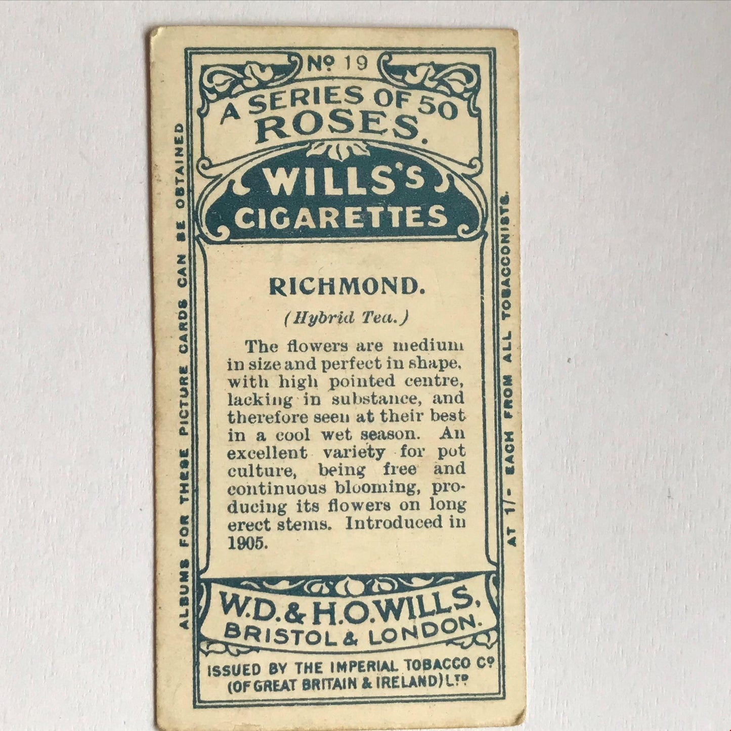 ROSES Wills Cigarette Cards 1912 Antique Rose Pictures - sold individually