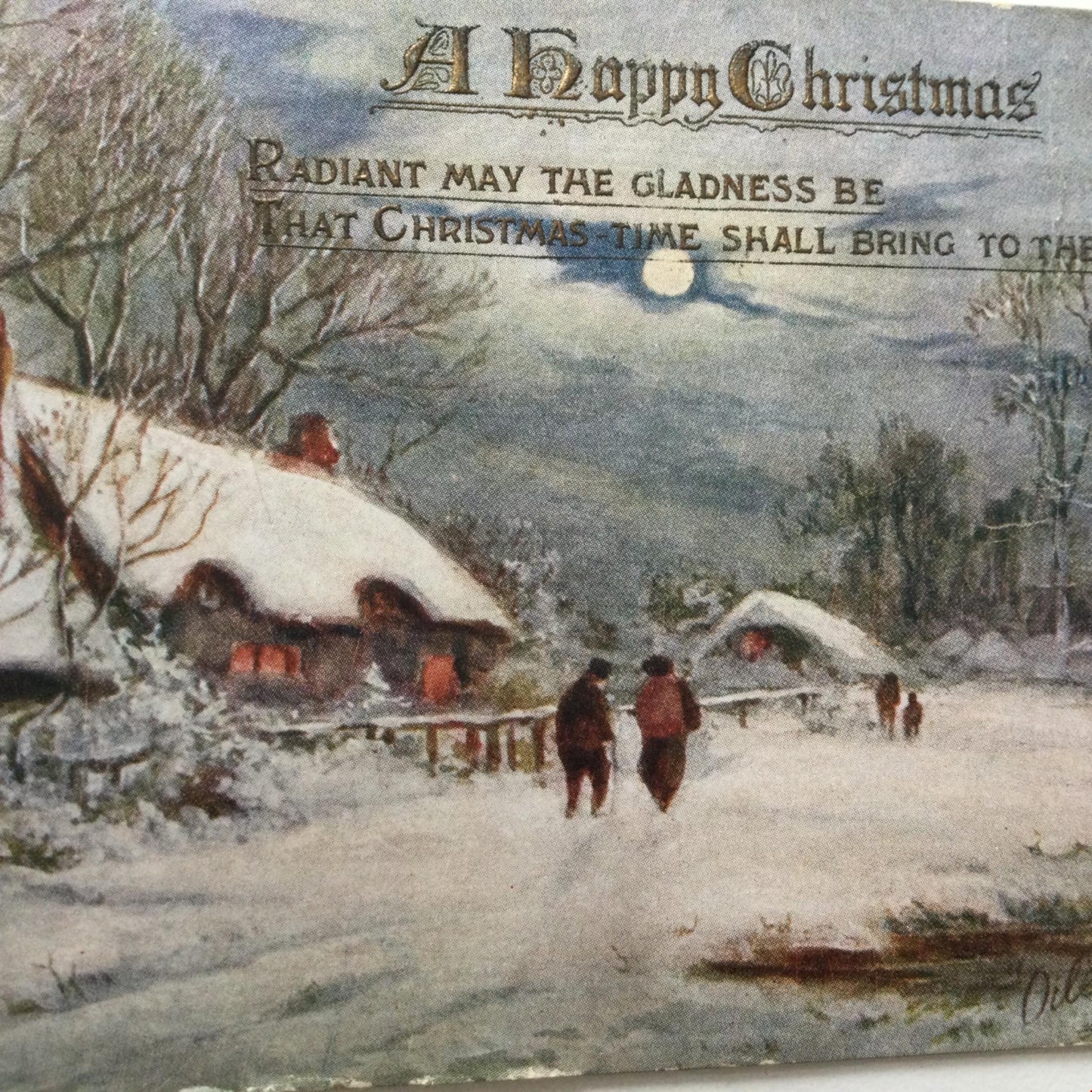 Antique CHRISTMAS Greetings Postcard 1917 Snowy Scene Tuck’s White Winter