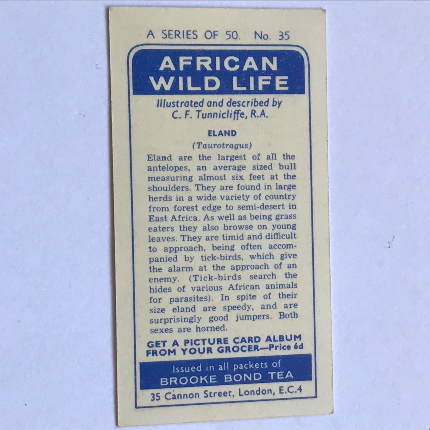 AFRICAN WILD LIFE Brooke Bond Tea Cards - sold individually - take your pick