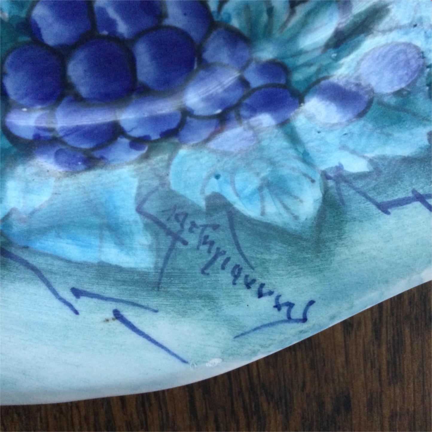 Hand Painted Mediterranean? Greek? Serving Platter Grapes vine Purples Greens Beautuful Summery