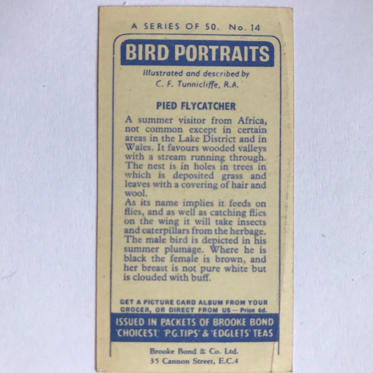 BIRD PORTRAITS  Brooke Bond Tea Cards Sold Individually - take your pick