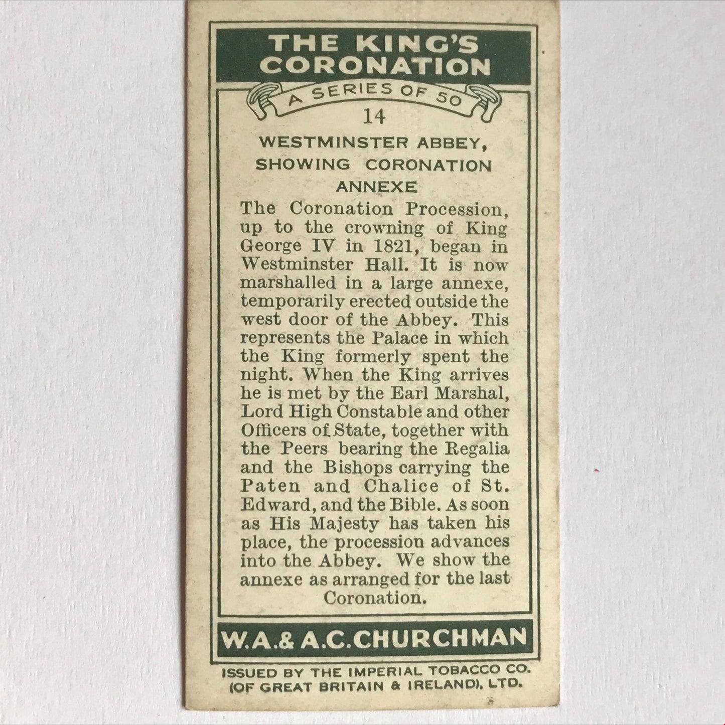 THE KING'S CORONATION 1937 Churchman Cigarette Cards - sold individually