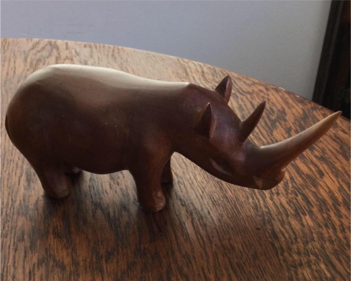 Vintage Retro Teak Wooden Hand Carved Rhino Figurine ornament 18cm long 60s 50s.