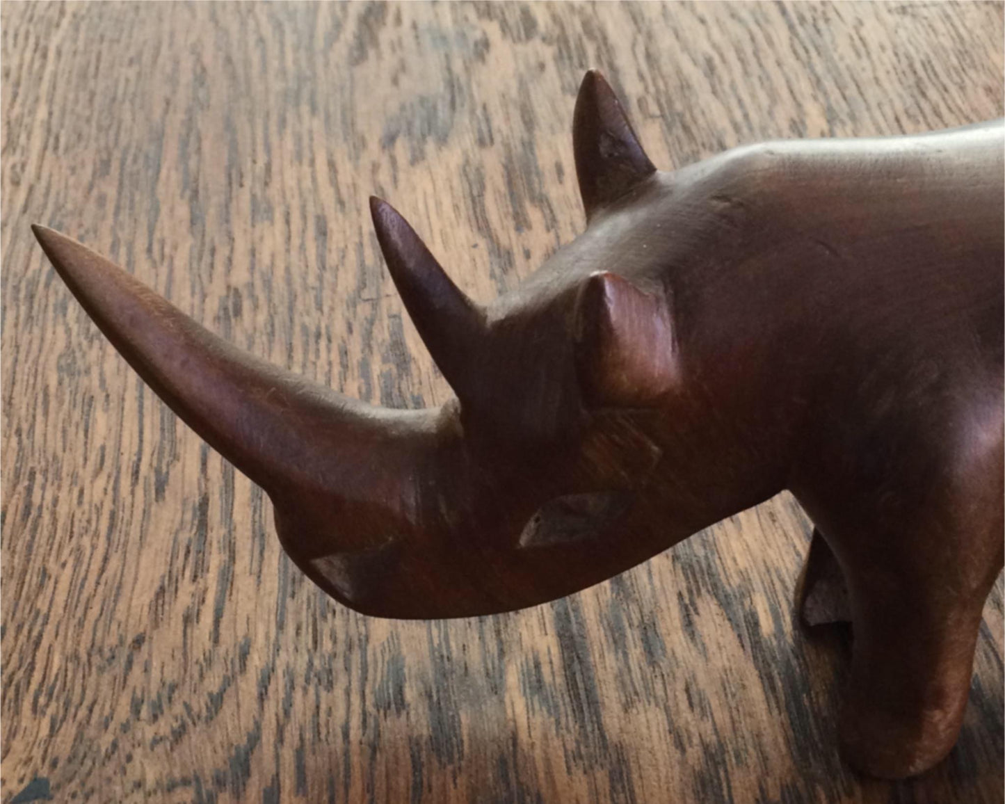 Vintage Retro Teak Wooden Hand Carved Rhino Figurine ornament 18cm long 60s 50s.