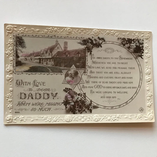 Vintage Wartime Greetings Postcard RP With Love to Dear Daddy Whom We're Missing