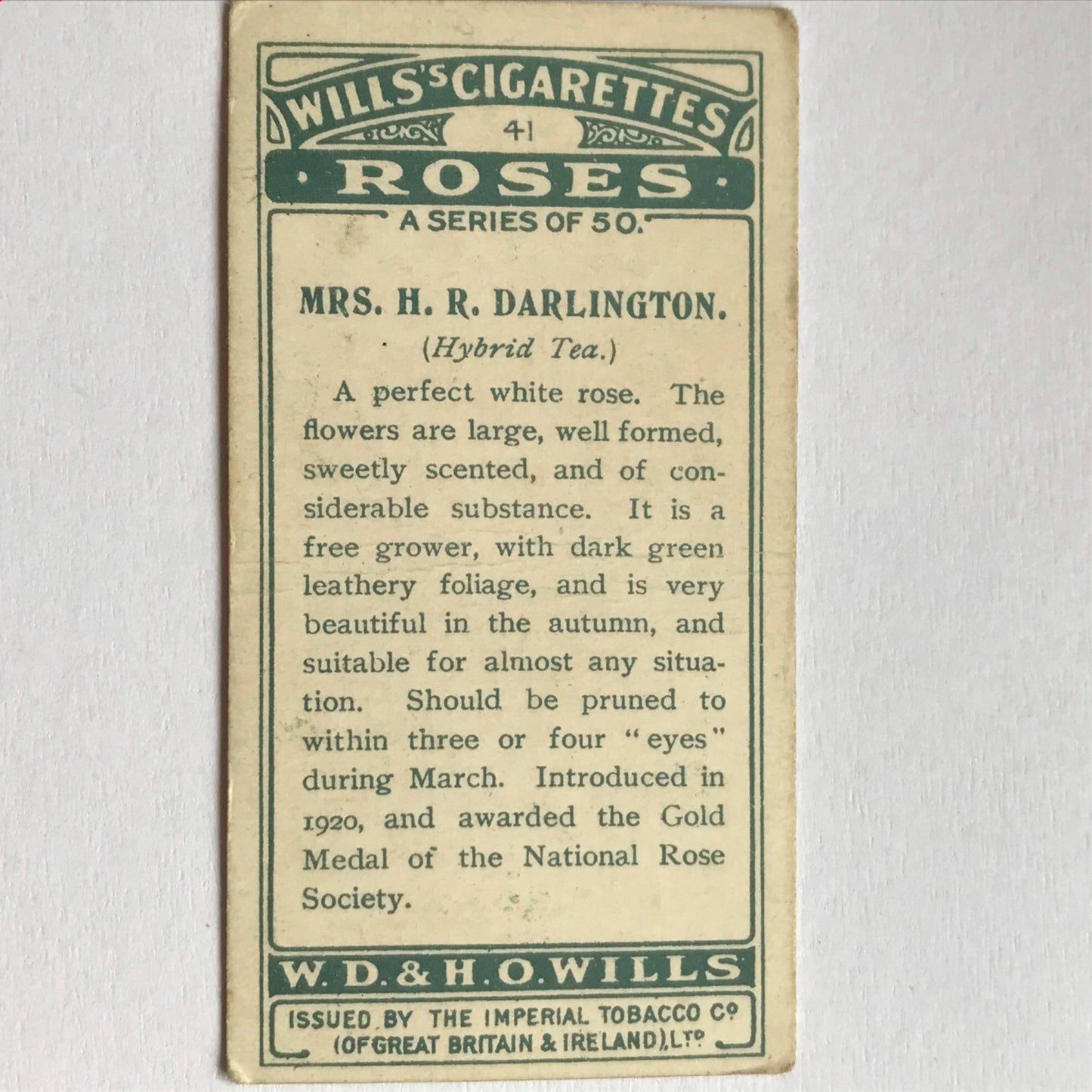 ROSES 1926 Wills Cigarette Cards - vintage rose pictures - sold individually