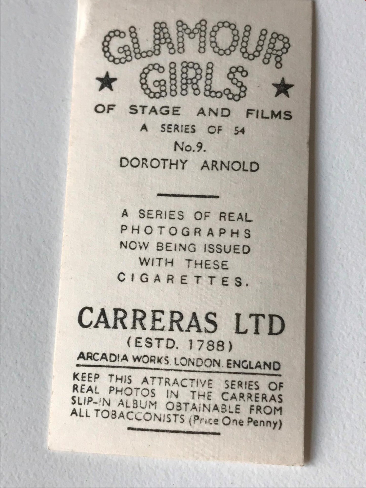 Carreras Cigarette Cards GLAMOUR GIRLS 1939 30s - sold individually