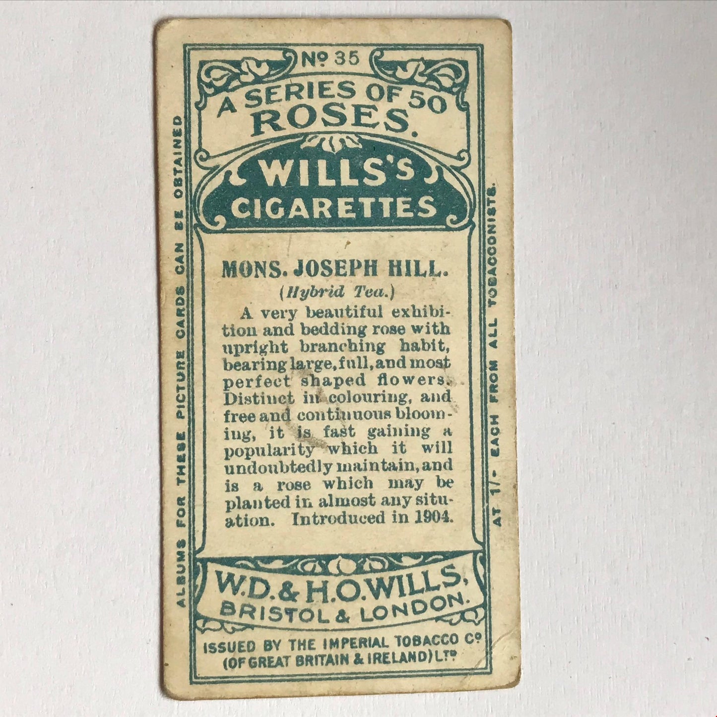 ROSES Wills Cigarette Cards 1912 Antique Rose Pictures - sold individually