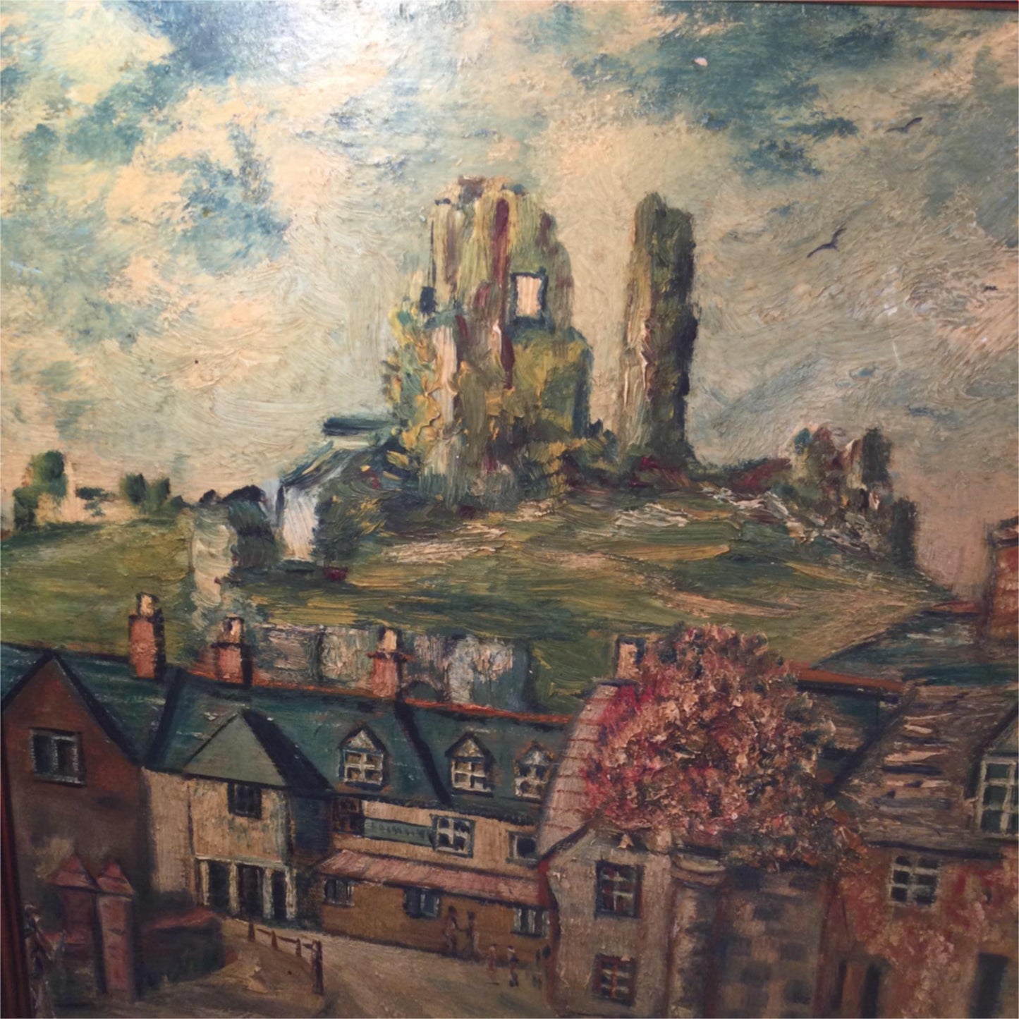 Original Goslin Oil Painting view of Corfe Castle from East St. Greyhound Inn