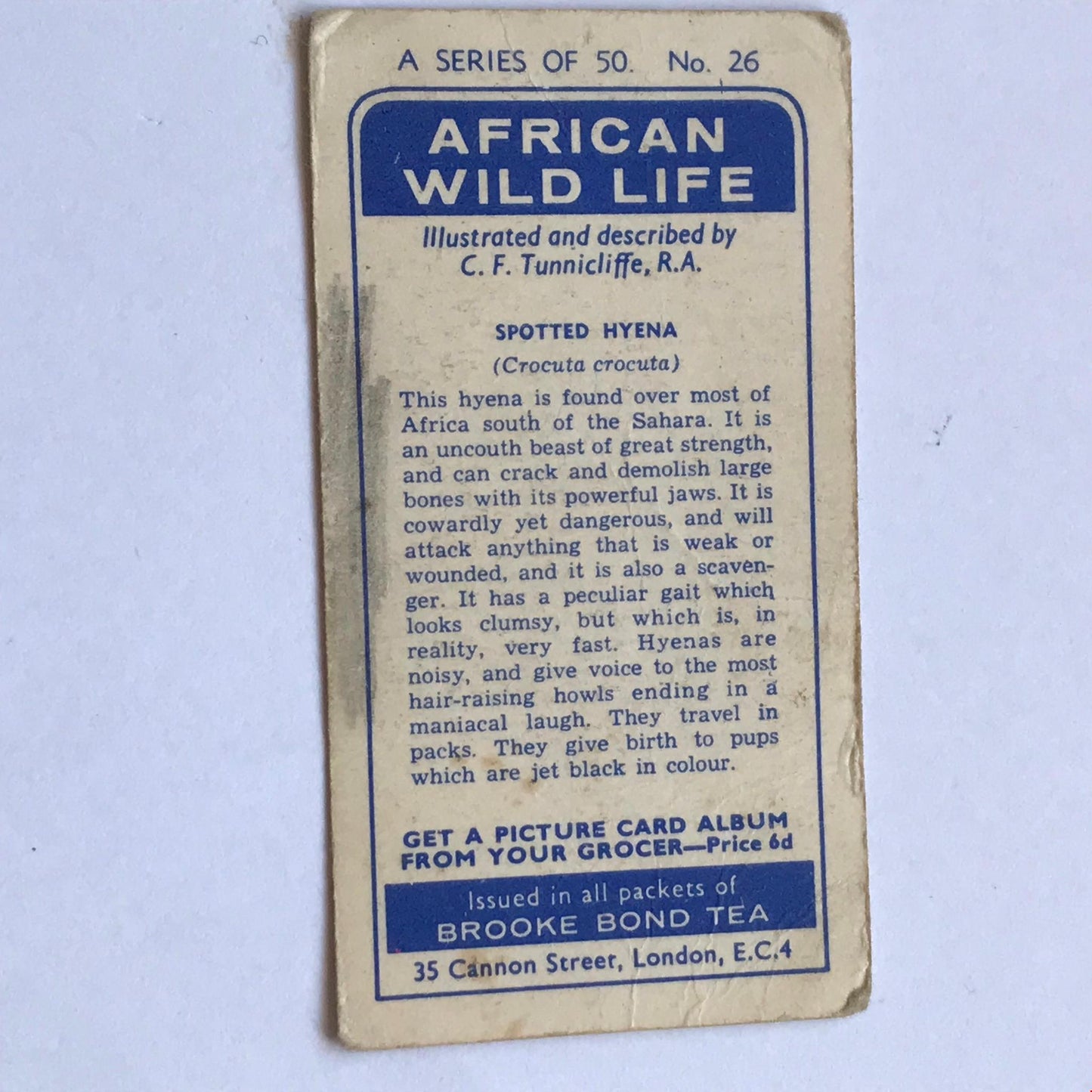 AFRICAN WILD LIFE Brooke Bond Tea Cards - sold individually - take your pick