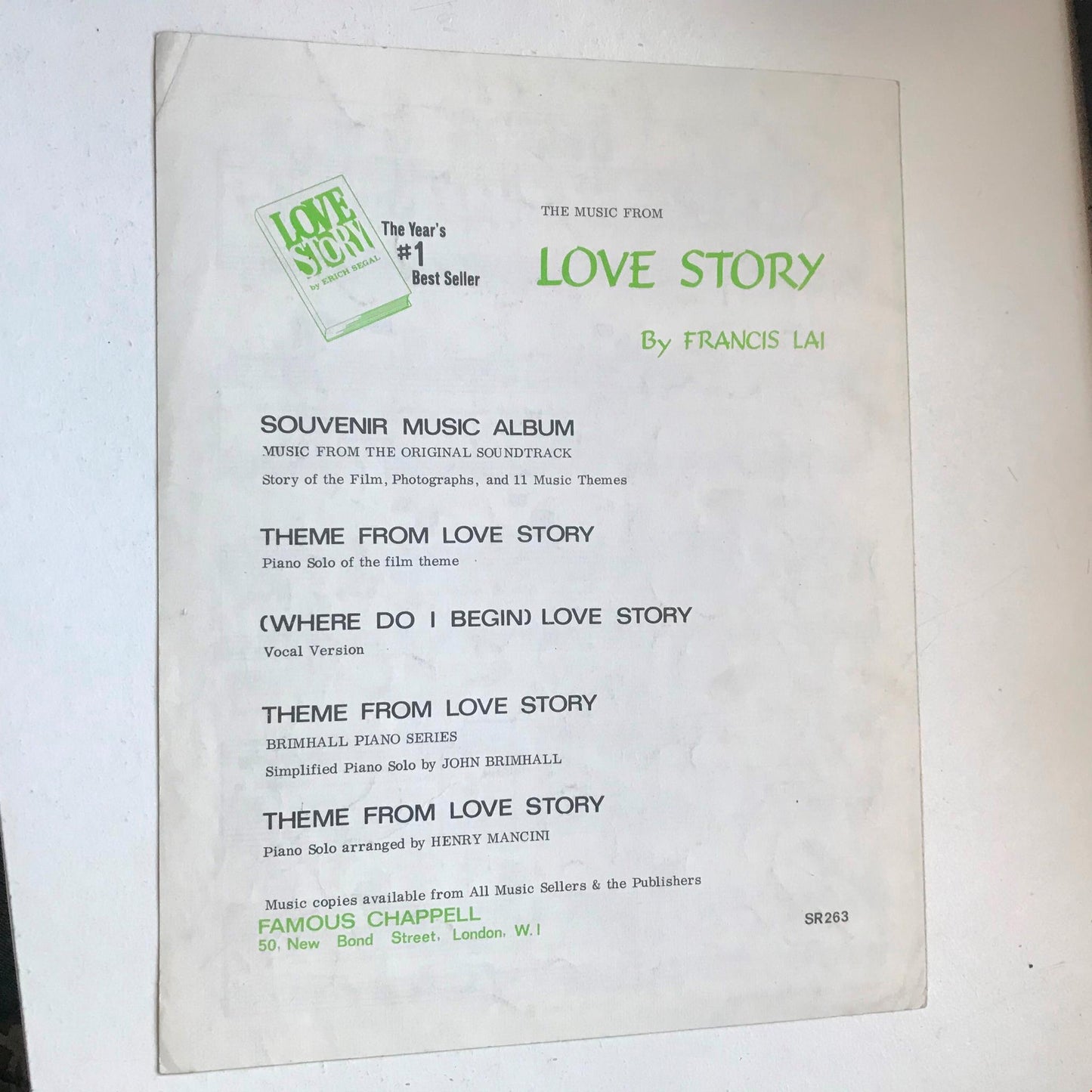 Vintage Sheet Music Where Do I Begin LOVE STORY Ali MacGraw Ryan O'Neal 1971