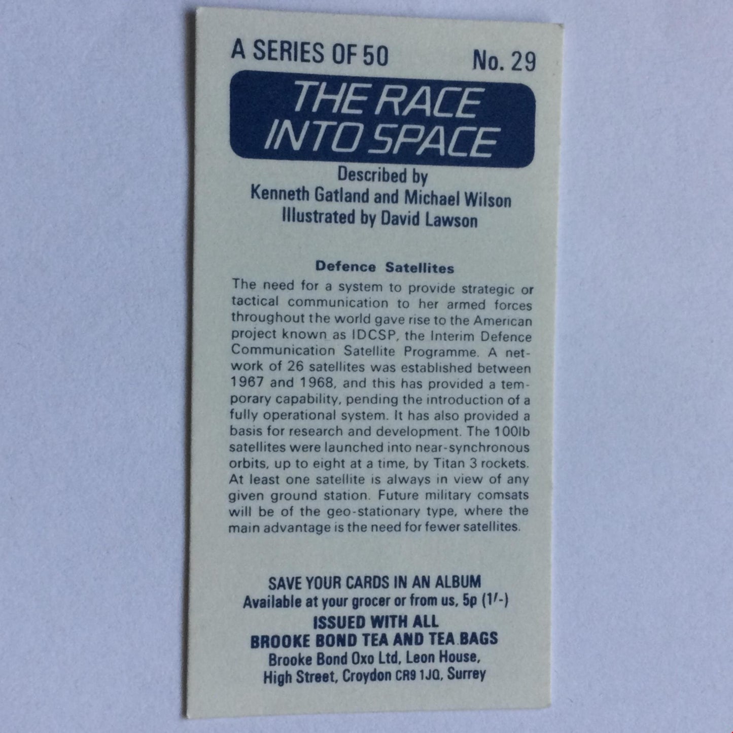 THE RACE INTO SPACE Brooke Bond Tea Cards - sold individually- take your pick