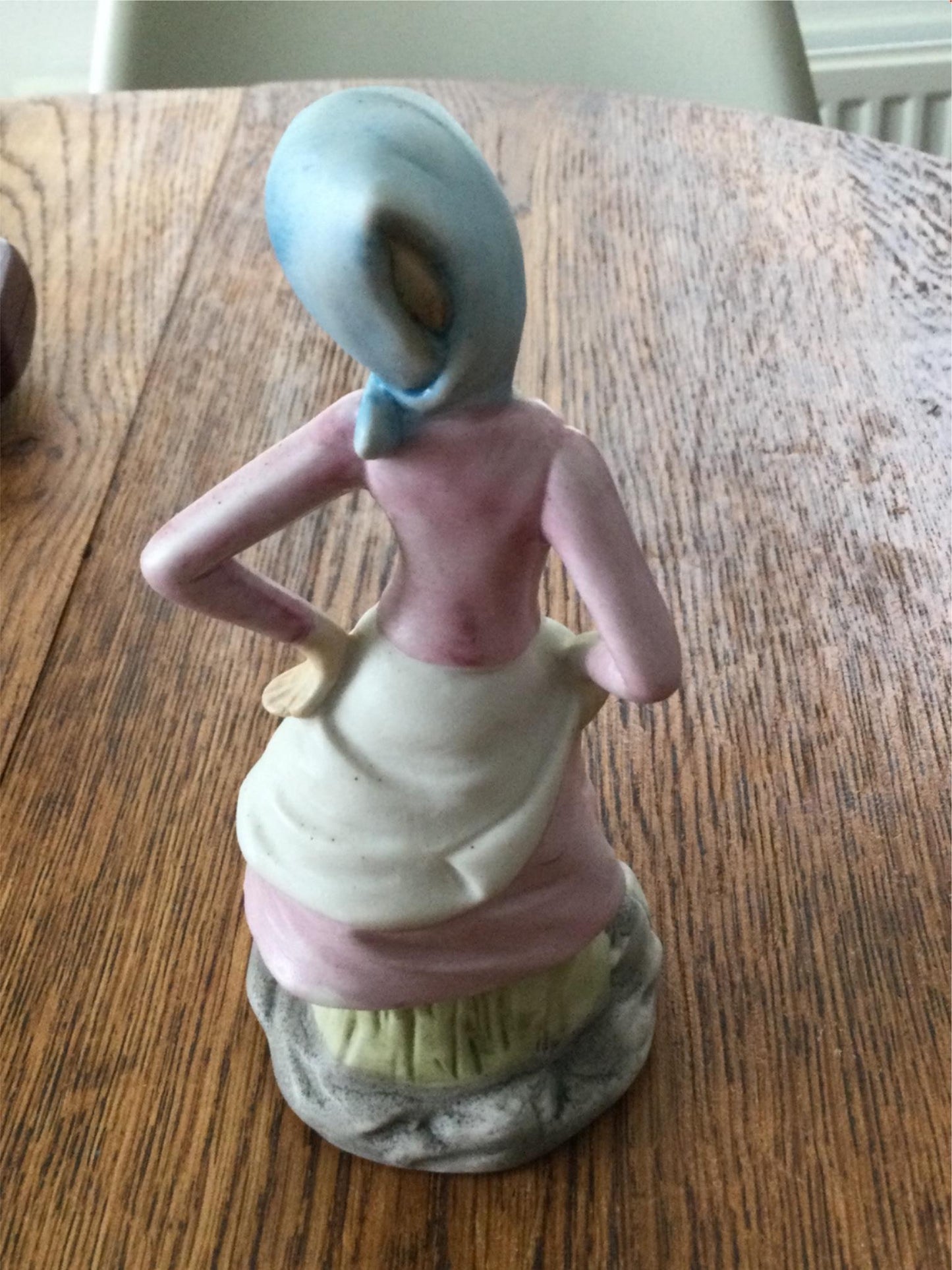 Vintage Goose Girl Figure Figurine Ornament. Kitsch. 15.5cm high. Cute Retro pink pastel colours Taiwan