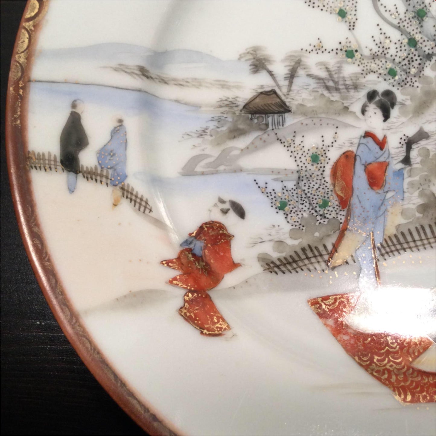 Vintage Chinese Plate Hand Painted Scene 18.5 cm  figures blossom bone china.