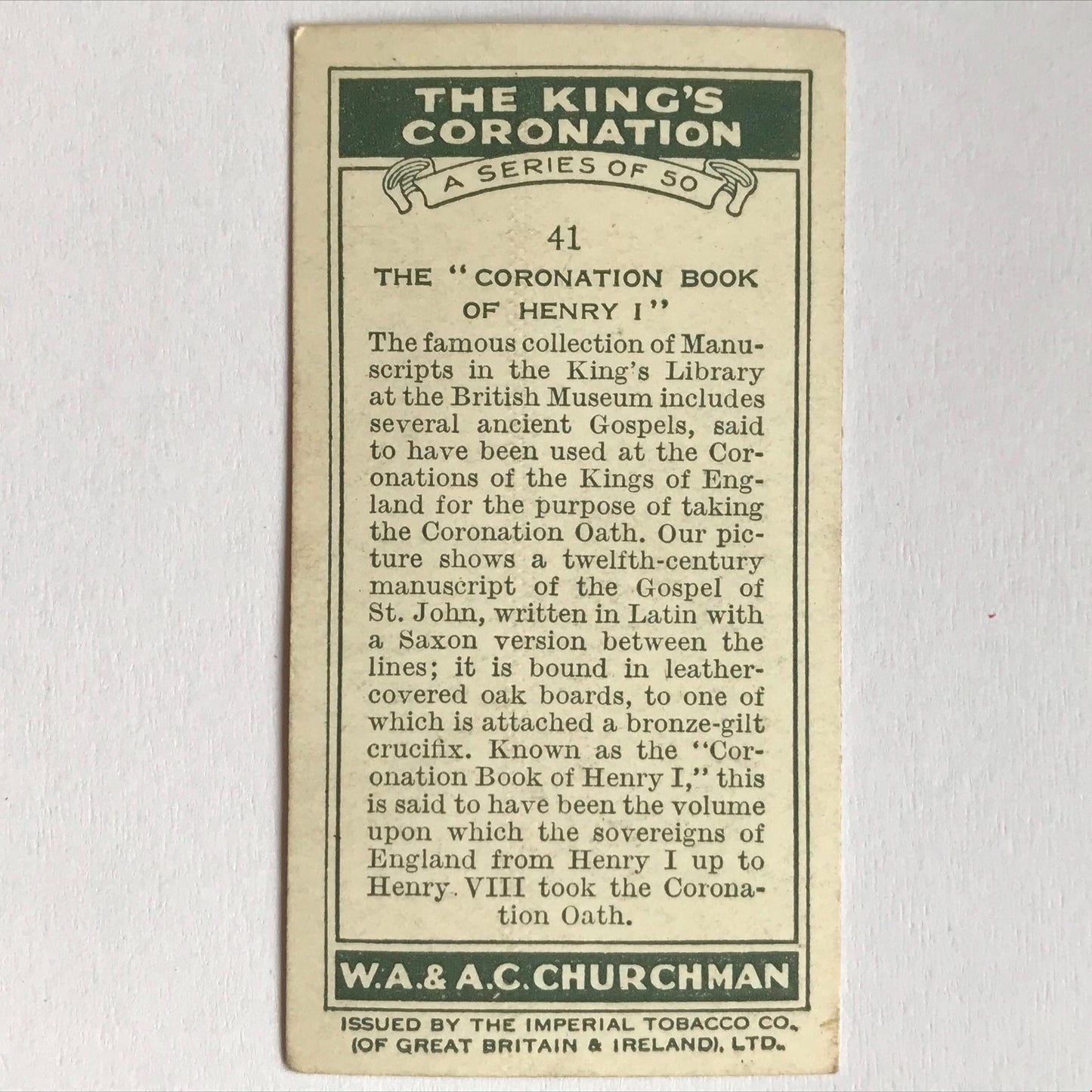 THE KING'S CORONATION 1937 Churchman Cigarette Cards - sold individually