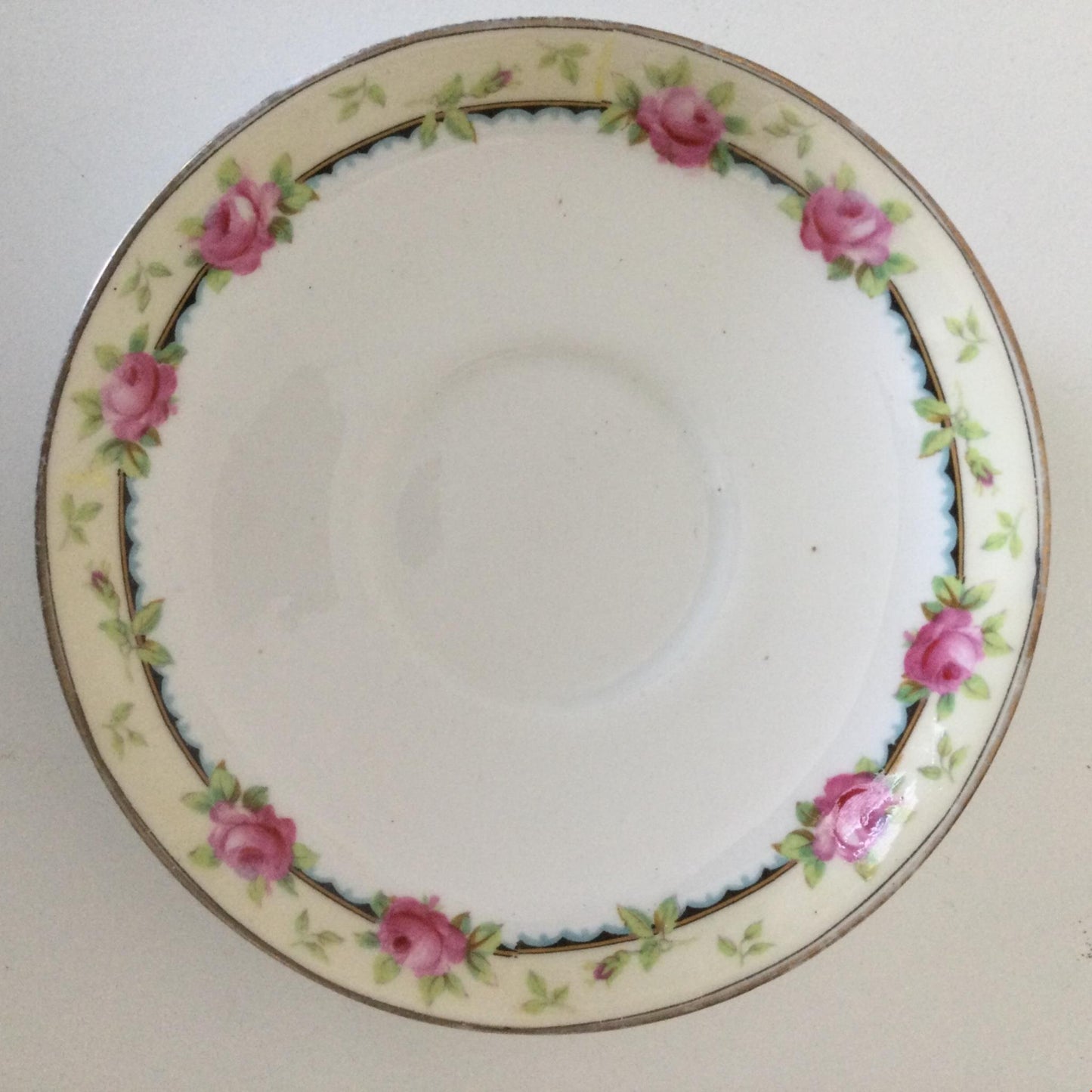 Vintage Spare saucer Aynsley pink rose design yellow band A 3852 6 floral pretty